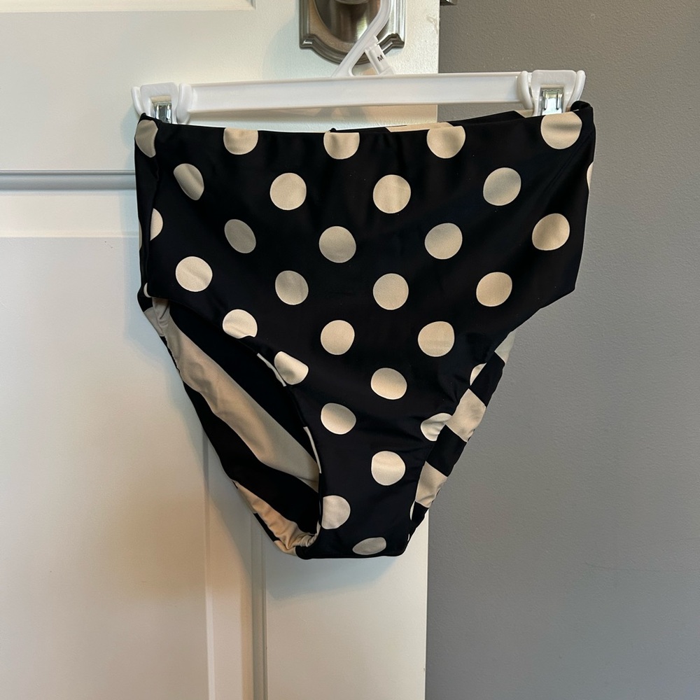 J. Crew Black and White Polka Dot Swimsuit with Black Squareneck Top NWT Size XS